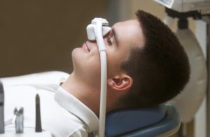 man receiving nitrous oxide sedation