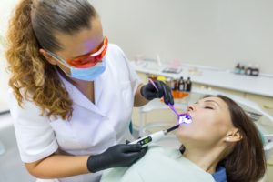 Woman relaxed in dental chair at sedation dentist in Lewisville. 