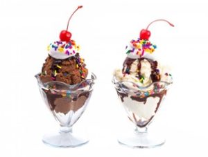 Two ice cream sundaes 