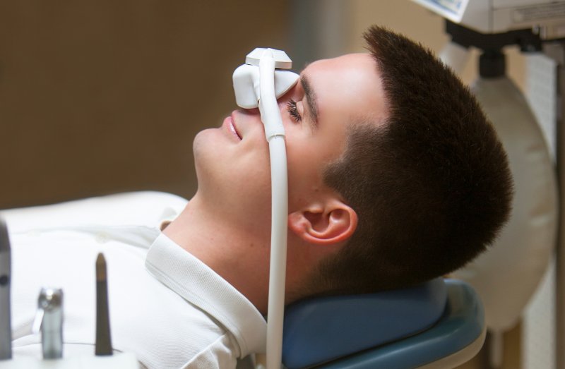 Patient wearing a nitrous oxide mask